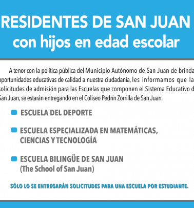 Municipio de San Juan entregará solicitudes de admisión para el Sistema Educativo Municipal Integrado